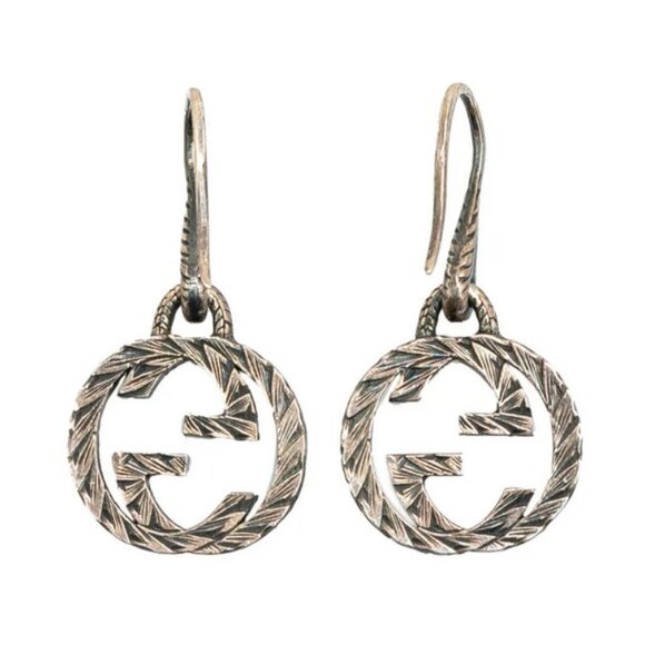 GUCCI Interlocking G Arabesque Hook Dangle Earrings Silver 925 Auth #3905 - Picture 3 of 4